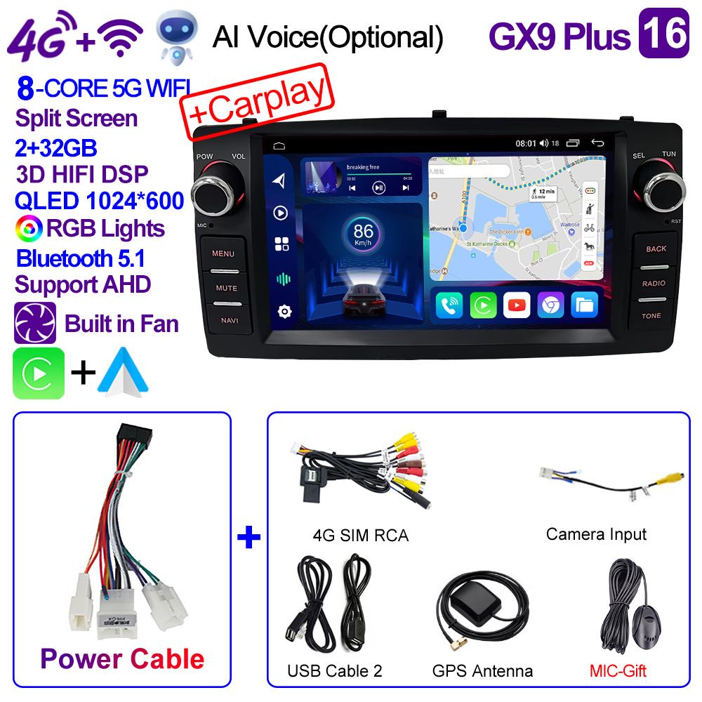 2din Android 12 Wireless CarPlay Android Auto Car Radio Multimedia GPS for Toyota Corolla E120 2003-2006 BYD F3 Stereo 4G