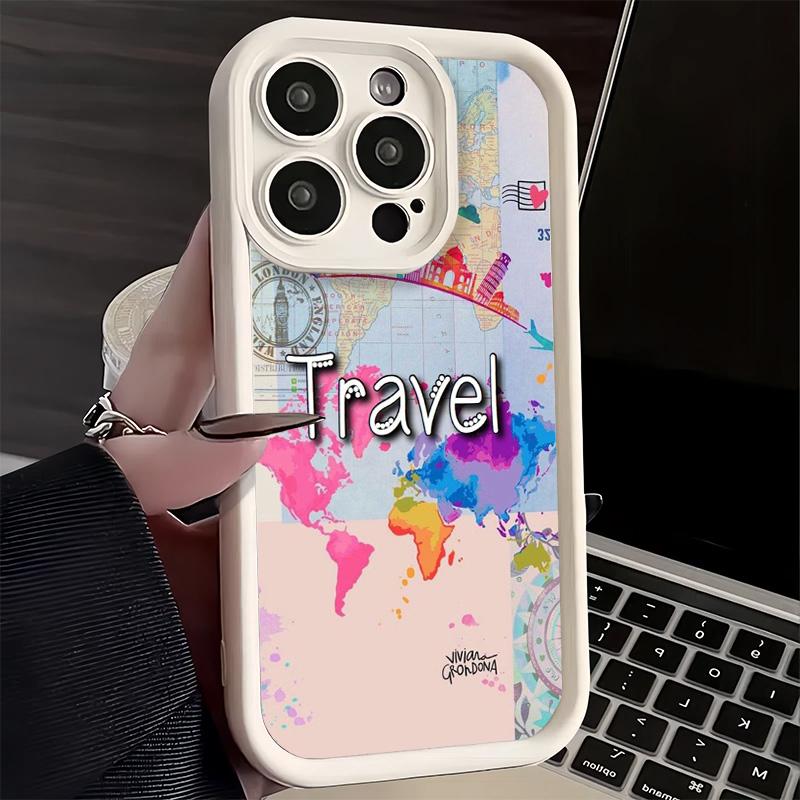Handyhülle für iPhone 17 Air 16E 15 16 Pro Max Reisekarte Künstlerisches Muster Cover 14 Plus 13 12 Mini Weiche Schale Silikon Fundas