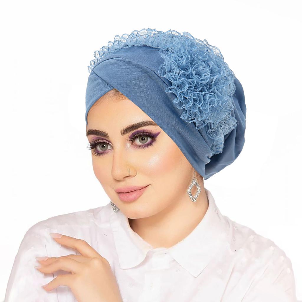 Pure Color Headscarf Hat With Floral Lace Design For Women Summer Winter Spring Fall