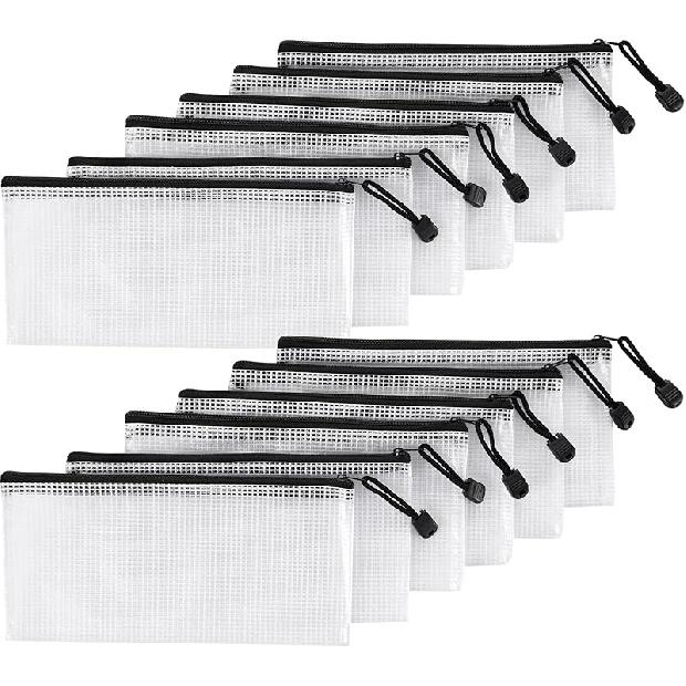 12Pcs Mesh Zipper Pouch,9x4.4 Inches Durable Pouches,Organizing Storage with Zipper for Bill,File and Travel,Multi-Purpose Stationery Pouch 12