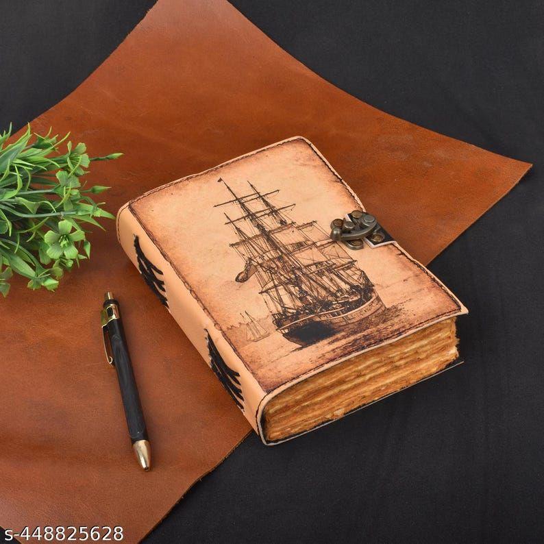 

Кожаный журнал Ship, винтажный кожаный дневник с принтом, блокнот, скетчбук для записи снов 7 x 5 in