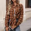 Women's Turn Down Collar Long Sleeve Flannel Oversized Casual Plaid Shirt Blouse