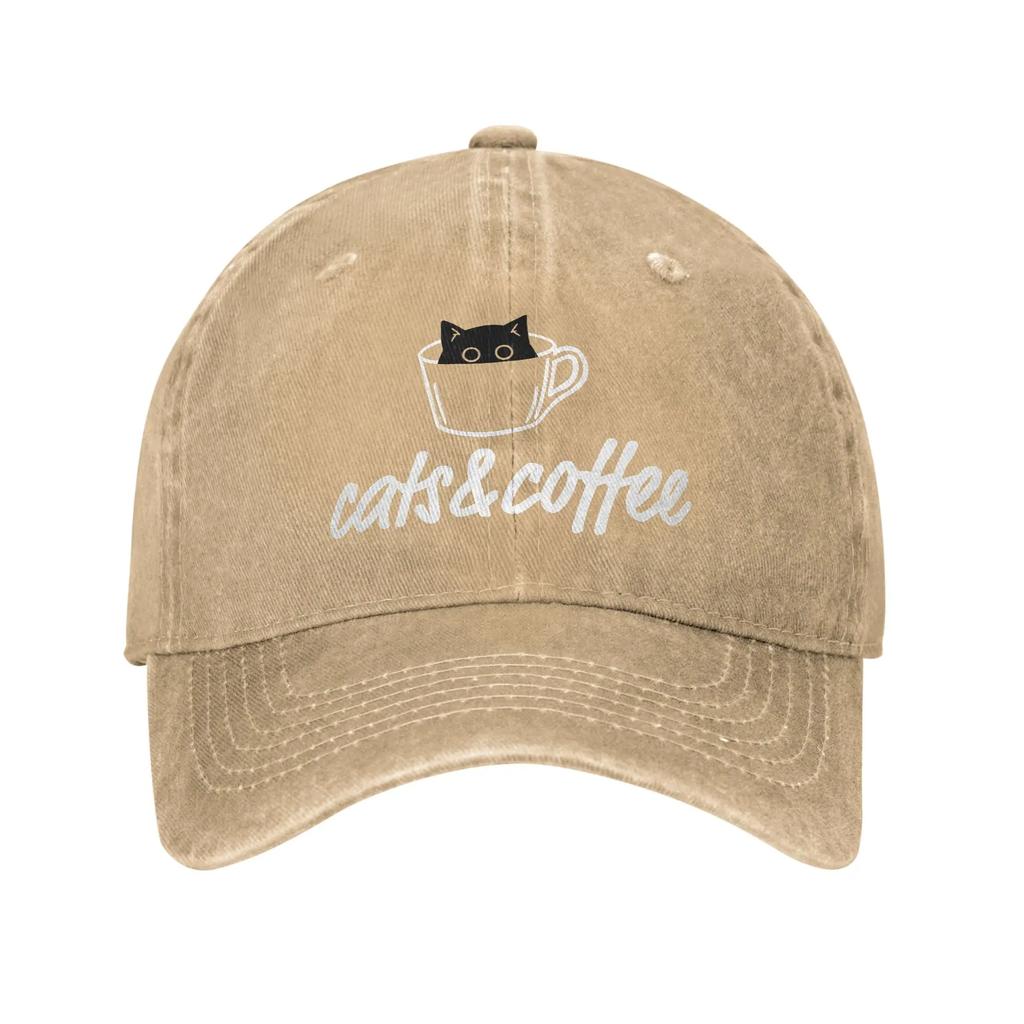 Cats Coffee Lover Baseball Cap Vintage Distressed Washed  Snapback Cap for Men Women Outdoor Activities Adjustable Caps Hat