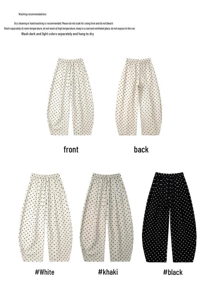 Damen Hochtaillierte Leinenhose mit Polka Dots - Sommer Elastisch Weiter Bein, Große Größe