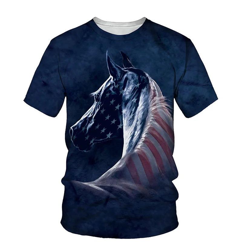 Men's Horse 3D Print T-shirt Short Sleeve Crew Neck Tee Men's Clothing Summer Outdoor Sportswear Casual T Shirts