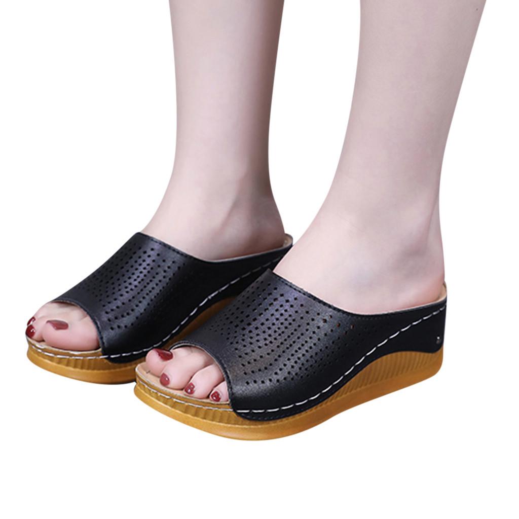 Women's Wedges Slippers Fashion Heeled Shoes Hollow Casual Fish Mouth Slippers