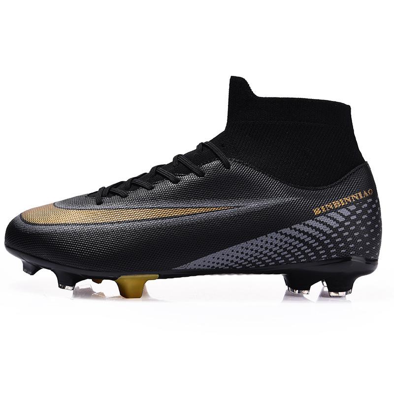Training High-top Football Shoes Men's and Women's Nailed Leather Foot Broken Nails Children's Sports Shoes Artificial Turf
