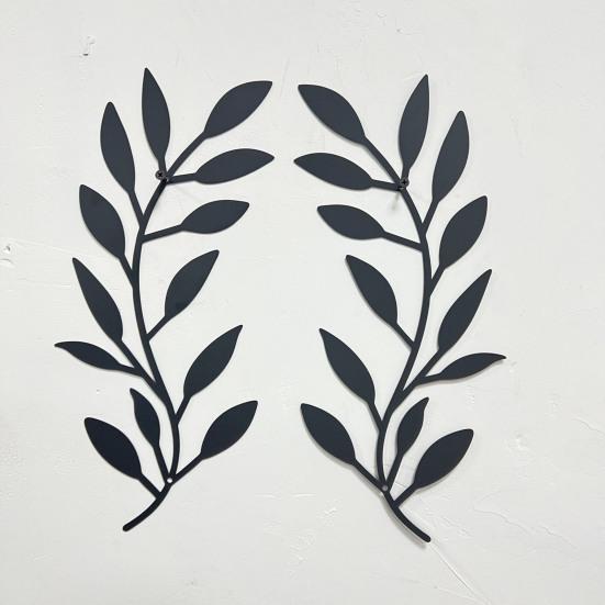 2Pcs/Set Leaf Wall Decor Symmetrical Easy To Hang Black Wrought Iron Scroll Sculpture Metal Olive Branch Tree Leaves Wall Art Above The Bed