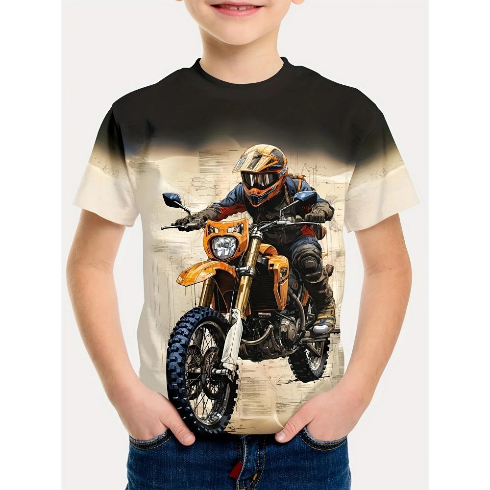 

Motorcycle T-Shirt for a Boy Tops 8 to 10 Year Old Boy Clothes Summer Short Sleeve Boys Clothing Girl Outfits Children T-Shirt 140