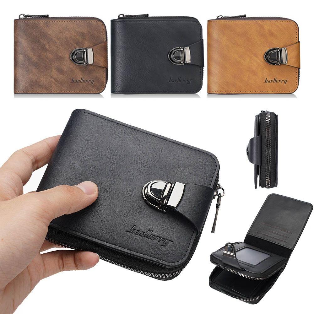 Portable PU Leather Men's Wallet Multi Card Slots Large Capacity Zipper Wallet Card Holder Waterproof Short Wallet Daily Use