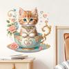 Cat Tea Cup Floral Heart Wall Sticker Self-Adhesive No Glue Residue Hallway Bedroom Home Decor Art