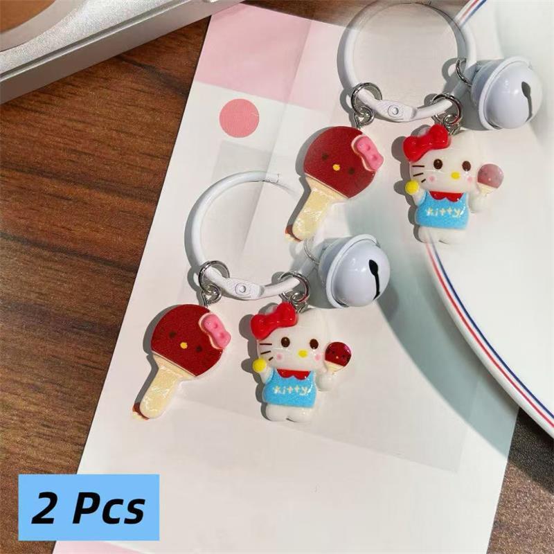 

2/3 шт. Милий брелок-підвіска Hello Kitty з дзвіночком Kt Ракетка для бадмінтону Ракетка для настільного тенісу Шарм для сумки Підвіска для телефону Дівчинка Брелок для ключів білий