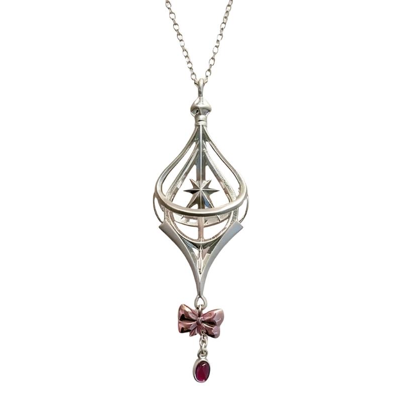 

Stylish Geometric Necklace with Hexagram And Bowknot Details Adjustable Clavicle Chain Accessory For Daily Wear серебряный