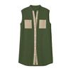 Sleeveless V Neck Shirt Dress Button Down Front Casual Loose Fit Mini Dress with Chest Pockets and Contrast Trim for Women