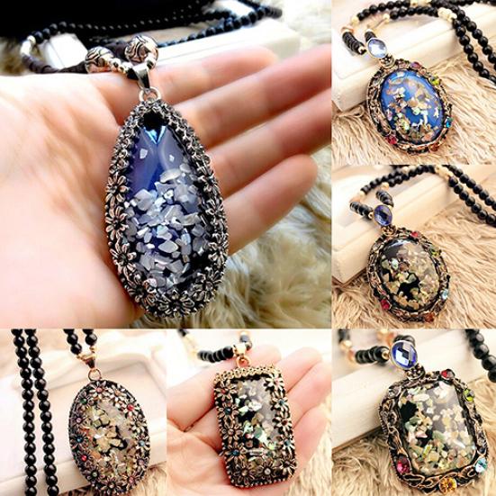 Colorful Shell Faux Opal Statement Bib Pendant Necklace Sweater Chain Gift