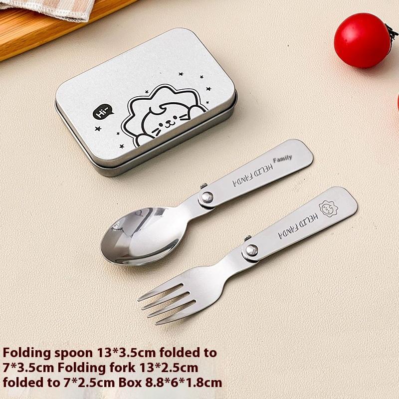 

3Pcs/set 304 Stainless Steel Folding Fork Spoon With Cutlery Box Portable Foldable Dinnerware Set Outdoor Tableware