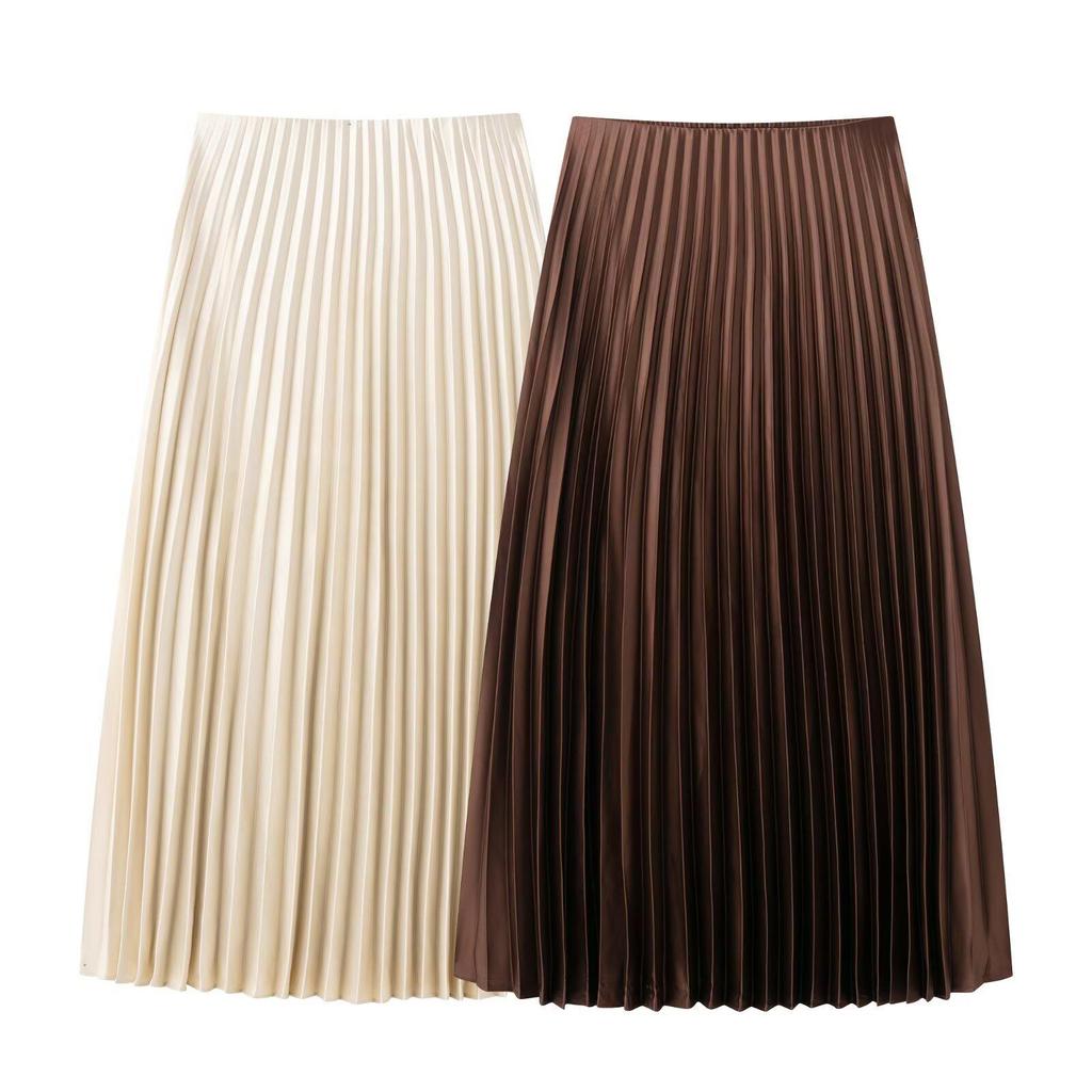 2025 Women's Spring/Summer European & American Style Mid-Waist Solid Color Midi Skirt