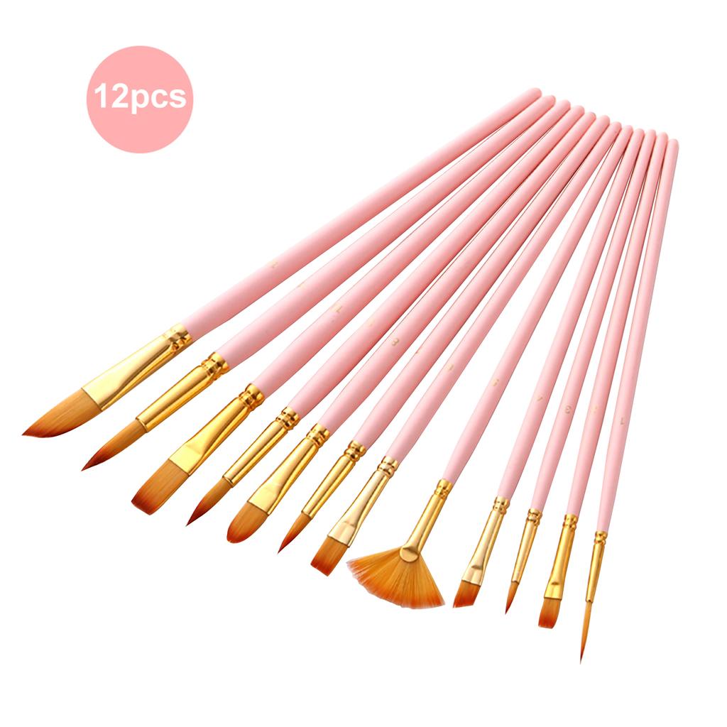 12pcs Paint Brushes Set Kit Multiple Mediums Brushes with Nylon Hair for Artist Acrylic Aquarelle