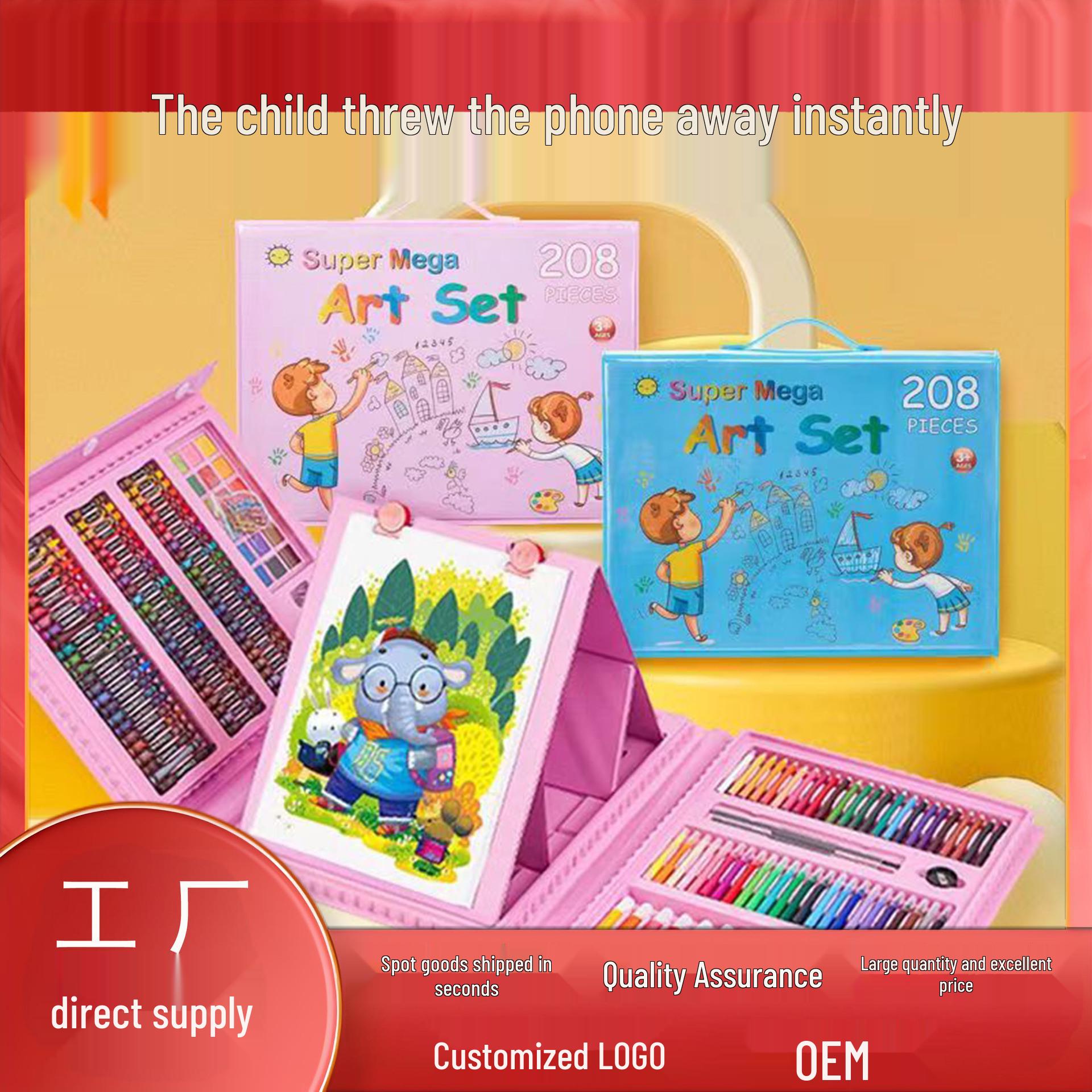 

Набор для рисования из 208 предметов: Маркеры-кисти, Цветные карандаши, Восковые мелки и Акварельные маркеры