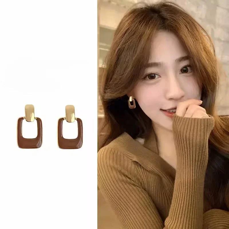 Temperament Zircon Square Hoop Earrings for Women Gold Stainless Steel Earrings Luxury Christmas Jewelry Wedding Gift