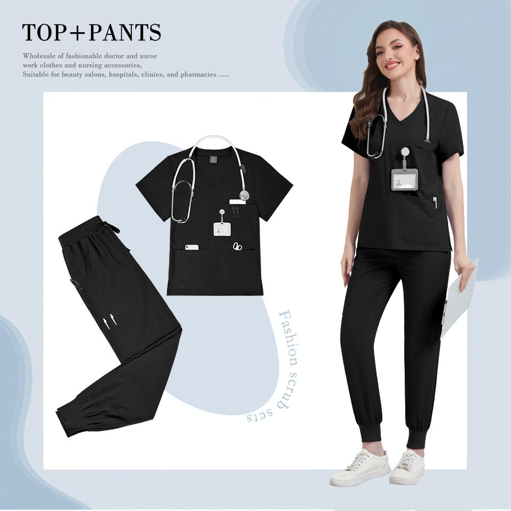 Medyczny zestaw uniformów medycznych Miękki strój pielęgniarski dla kobiet z wieloma kieszeniami Wysokiej jakości ubrania robocze dla pielęgniarek i lekarzy Kliniczny strój medyczny