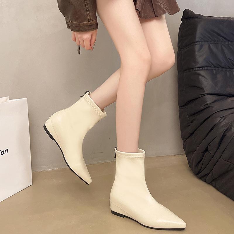 Korean Version of Pointed Short Tube Thin Boots Women's Boots Autumn and Winter New Models with Skirts French Thin Short Boots and Bare Boots