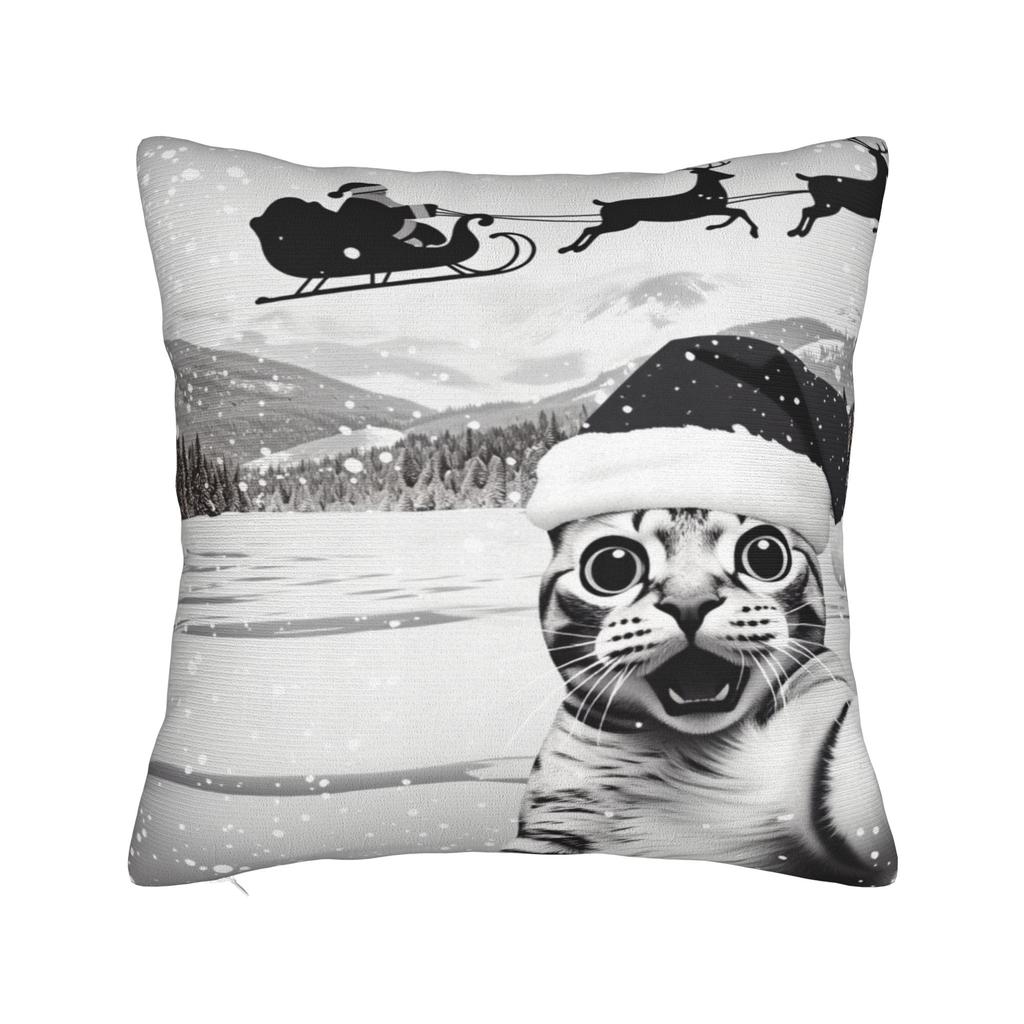 Pillow Case Cat Selfie with Santa Xmas  Soft  Pillow Cover For Office Car Home Decor Morden Pillowcases