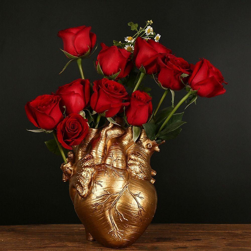

Heart Shape Heart Shape Flower Vase Art Style Flower Plant Container Vase Resin Ornaments Bedroom