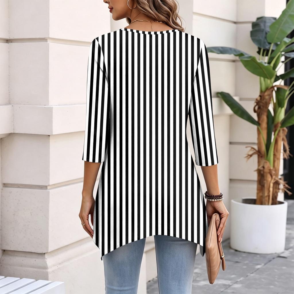 Women's Fashion Casual 3/4 Sleeve Pullover Top for Everyday Wear
