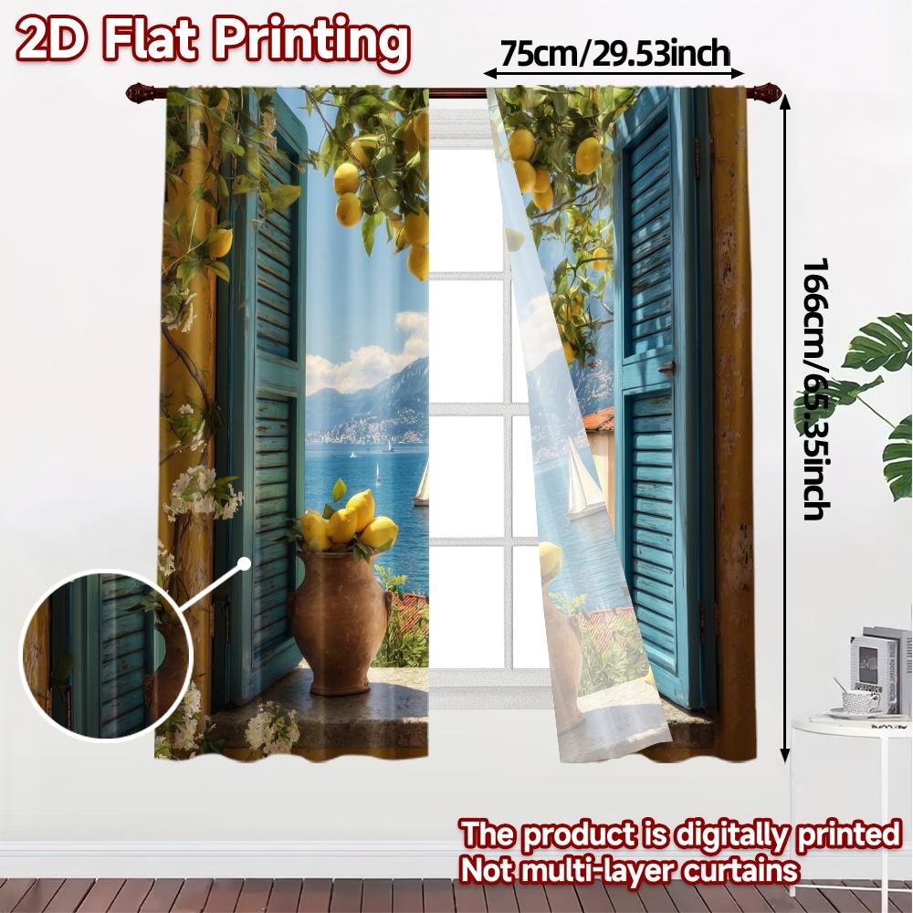 2pcs   2D FLAT PRINTING Curtains (Without Rod) LemonView(1) Chic Chic Curtains Versatile Durable Polyester Curtains Art Deco