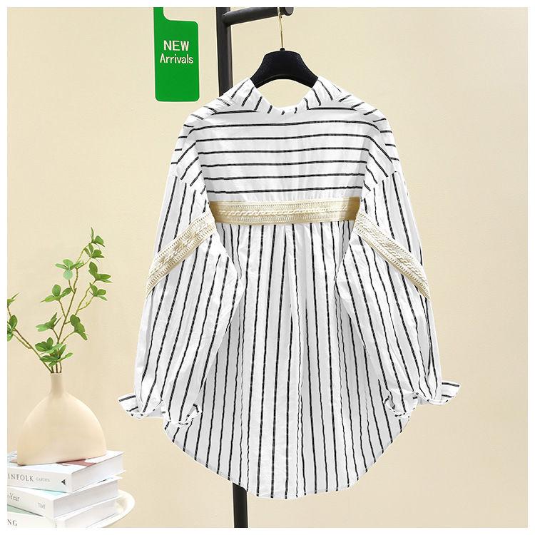 

Жіноча бавовняна сорочка в смужку корейського стилю з довгим рукавом - Повсякденна, вільна, універсальна мода L 110-125 lbs