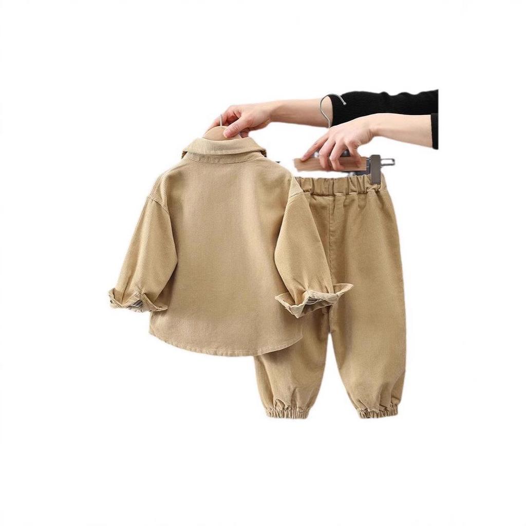 2024 Korean Style Toddler Letter Print Corduroy Sports Set - Spring/Autumn