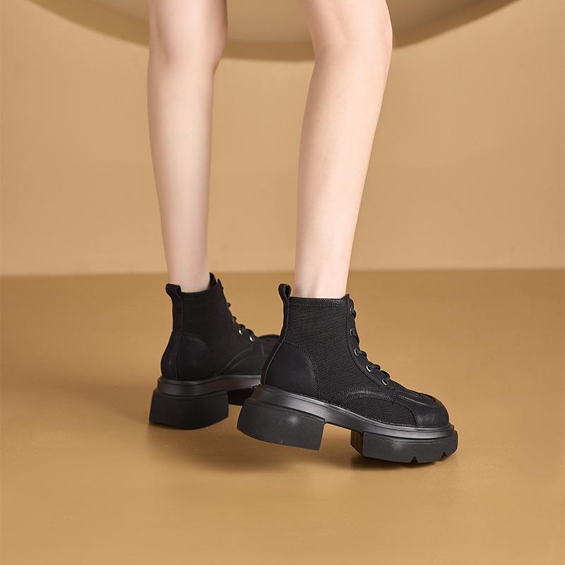 2025 autumn leather Martin boots women's Korean version of sardine cloth low tube women's short boots casual tooling boots women's locomotive boots