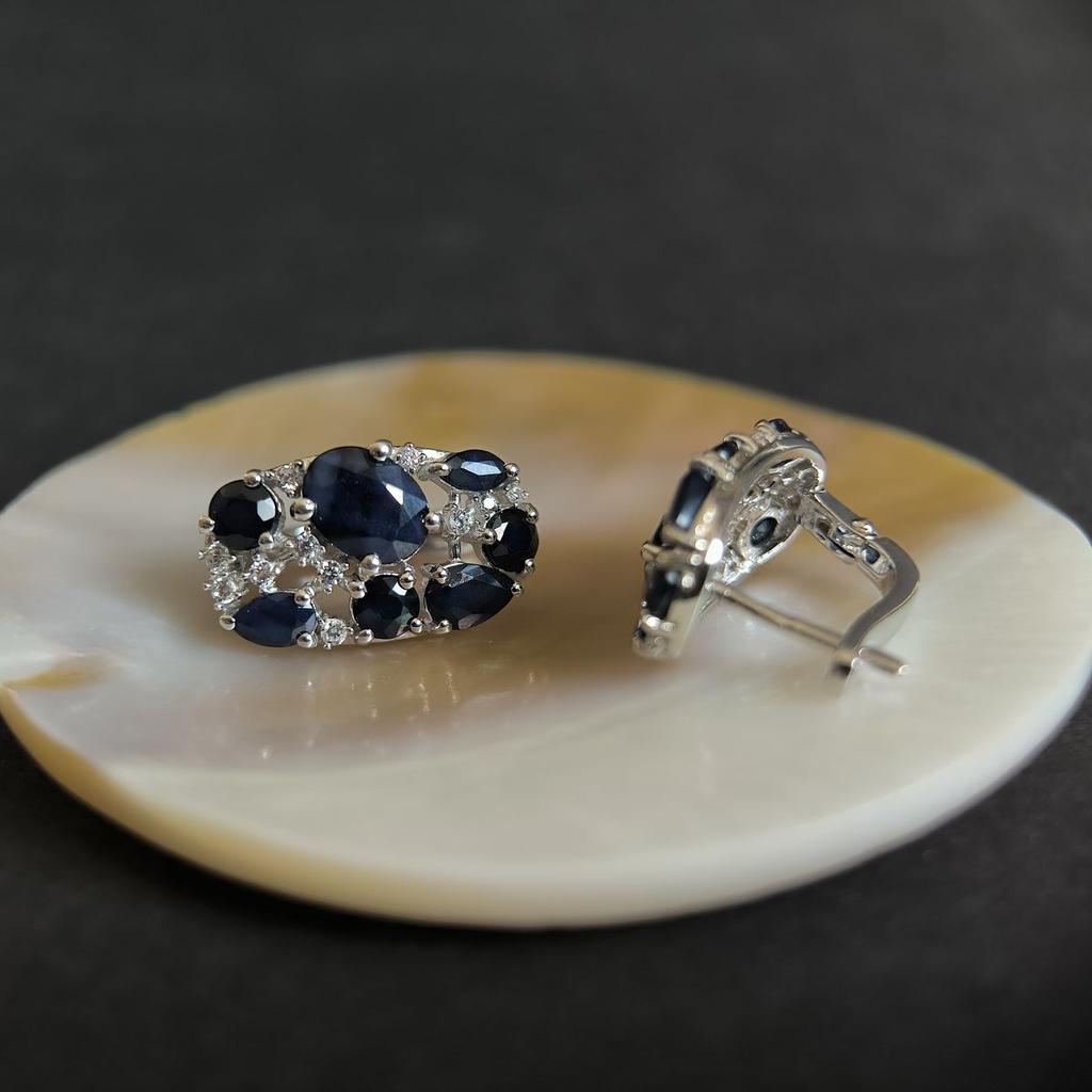 Silver Earrings with Natural Sapphire 7.608ct, Cubic Zirconia (2180944)