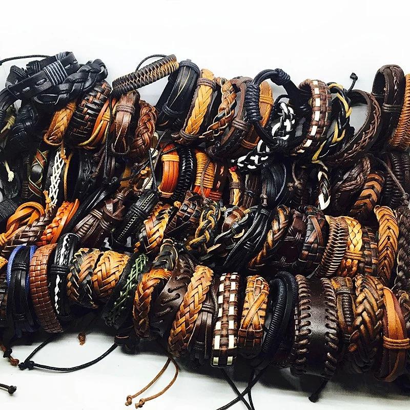 Mixed Color Handmade Braided Leather Bracelets - Set of 100 Pieces, Hot Selling with Cross-border Popularity