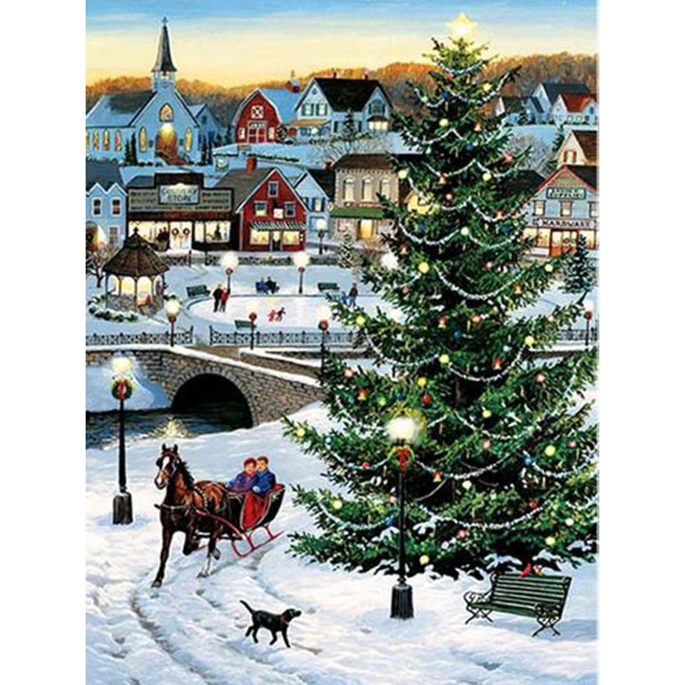 5D DIY Diamond Painting Full Round Christmas Tree Kit Embroidery Mosaic Picture Cross Stitch Wall Sticker Gift Home Decoration