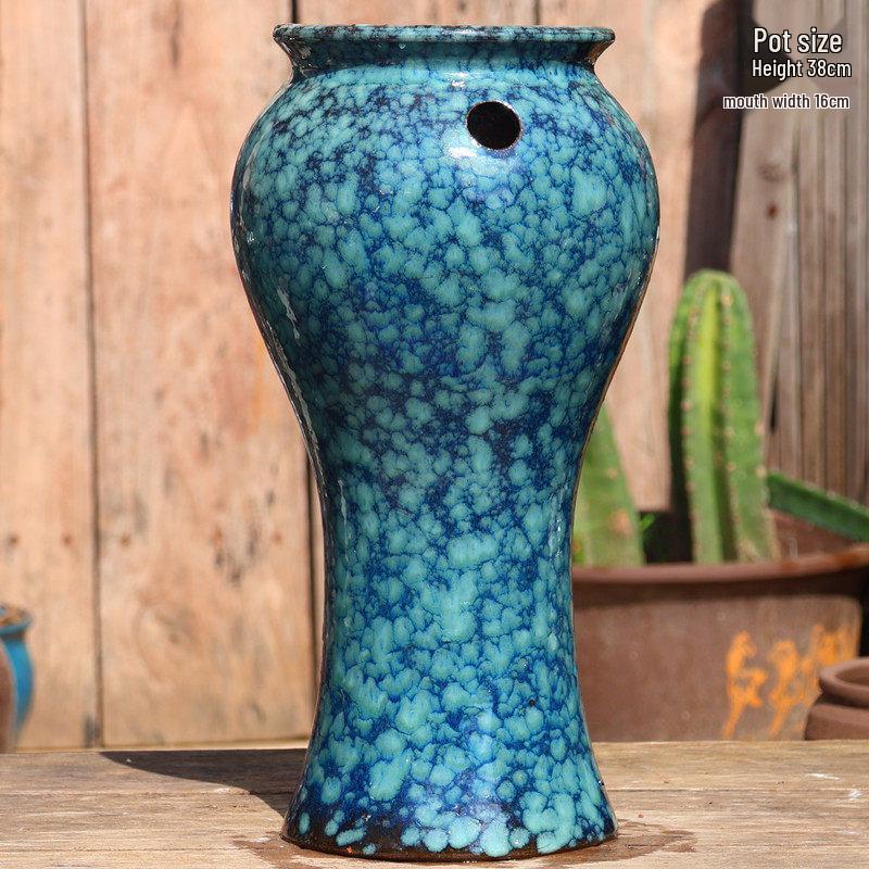 Tall Handmade Retro Chinese Hydroponic Ceramic Vase for Indoor Flower Arranging