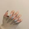 Ash Blue Cloud Wear-On Nails: Soft, Detachable Fake Nail Art Stickers