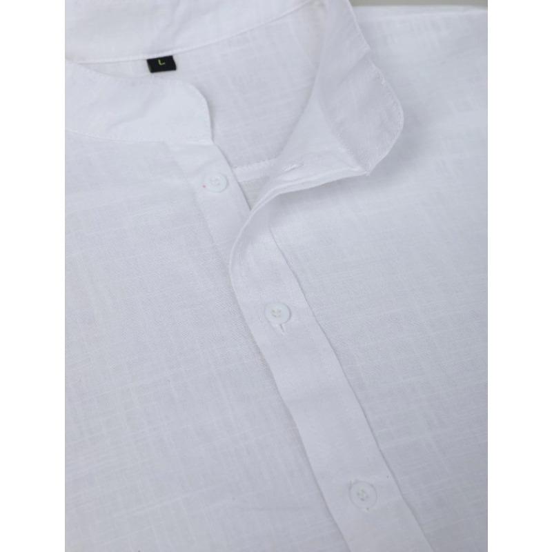 Camicia Estiva da Uomo Casual a Maniche Corte con Collo a Revers Tinta Unita Top in Cotone e Lino