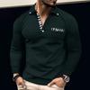 Spring and Autumn Daily Casual Top Plaid Patchwork Lapel Long-sleeved Men's Polo Shirts