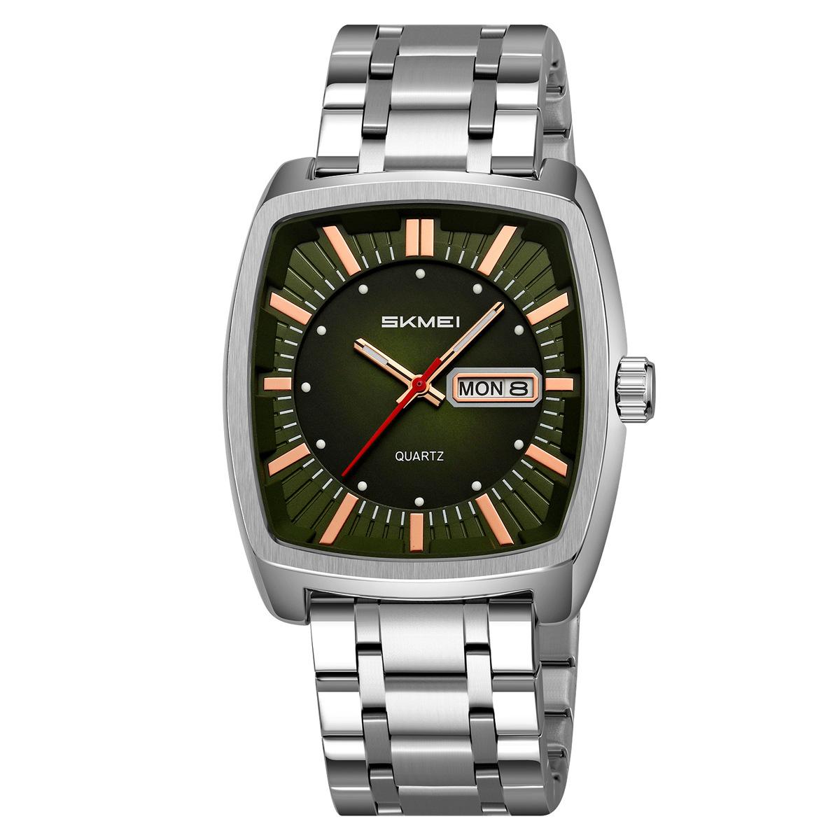 

SKMEI Мужские часы Повседневная мода Оригинальные кварцевые часы для мужчин Водонепроницаемые из нержавеющей стали Люминесцентные Дата Неделя Тренд Платье Наручные часы серебряный/зелёный