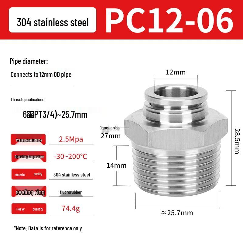 304 Stainless Steel Pneumatic Quick Push-in Connector, PC16-06/PC8-02 Swivel Elbow, PL6-M5/04