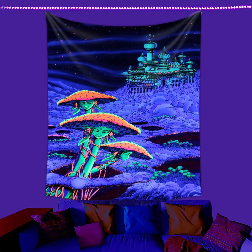 Fluorescent Tapestry UV Tree of Alien Life Purple Mushroom Fluorescent Tapestry Home Room Cloth Tapestry