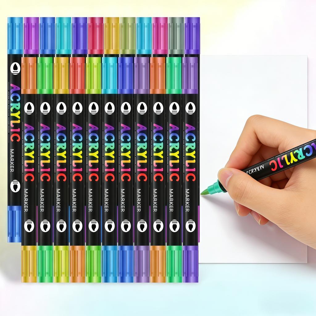 6/12-Pack Dual-Tip Acrylic Markers (With Soft Brush Tip) — Acrylic Paint Pens, Ideal For Calendars, Planners, And Card Making