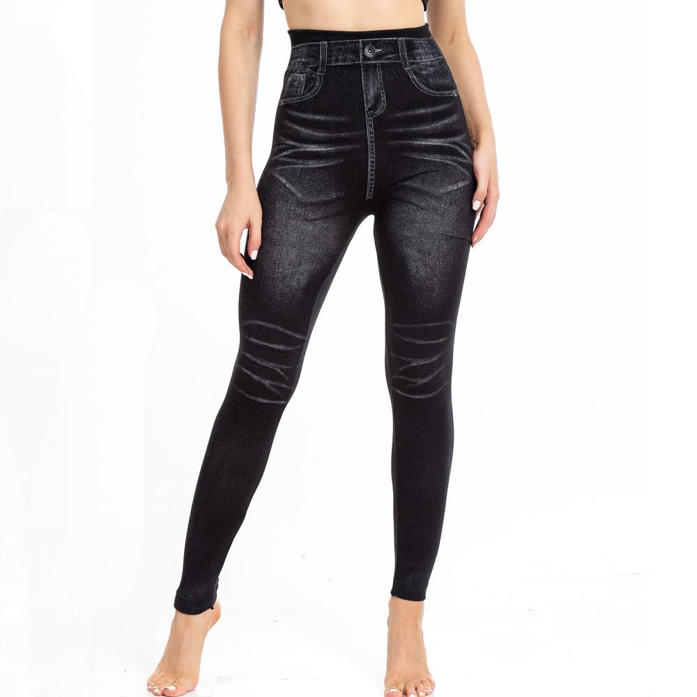 Women's Stylish Printed Faux Denim Leggings - Butt-lifting Super Stretch Plus Size Base Layer Pants