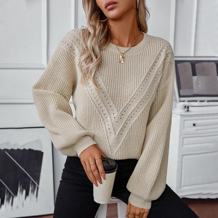 Locker Gestrickter Vintage Cardigan Pullover Einfarbige Lange Ärmel O-Ausschnitt Oberteil für Herbst Winter