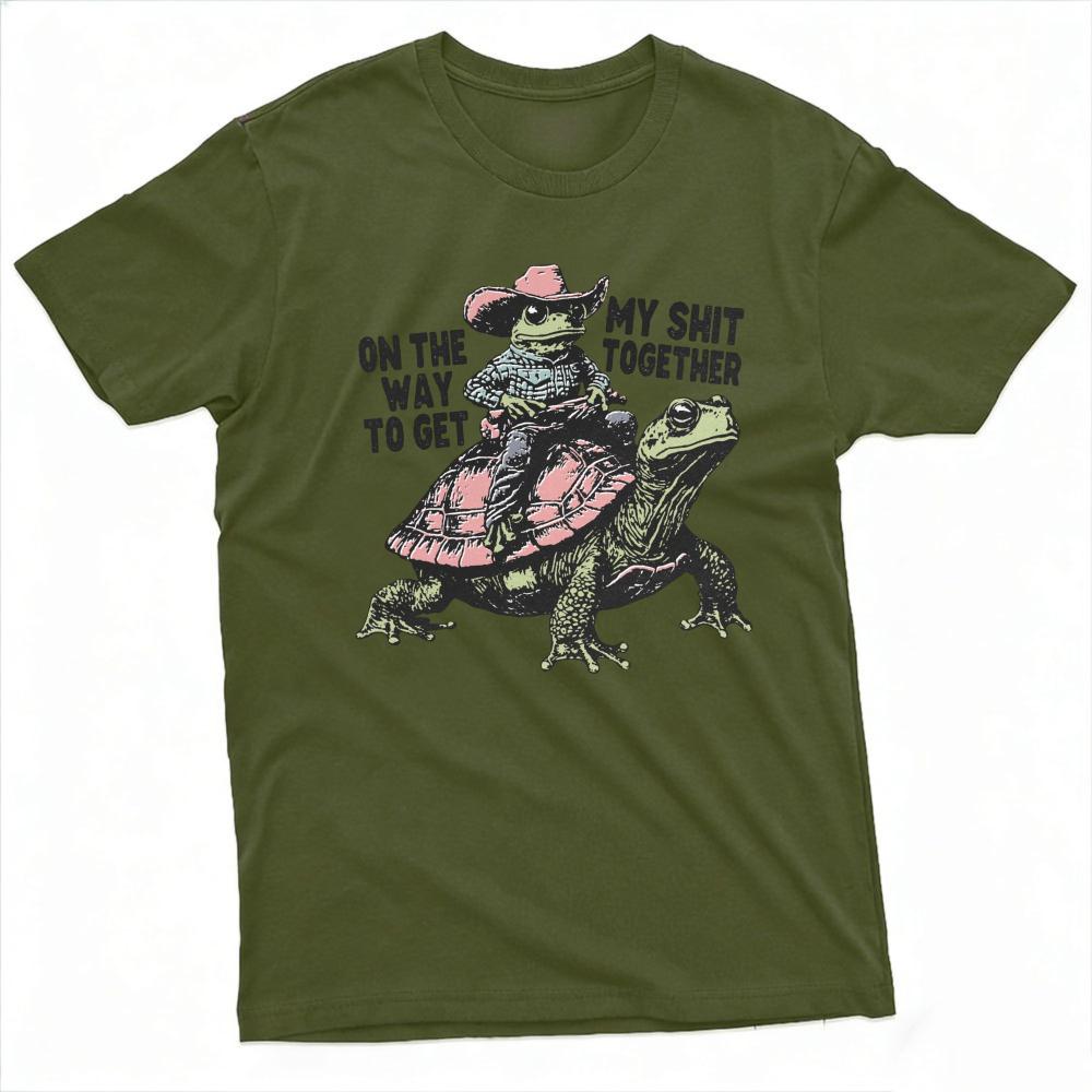 Cowboy Frog Riding Turtle On The Way To Get My Shit Together Meme Graphic T Shirt Unisex Humor Sarcastic Quote Tee Shirt