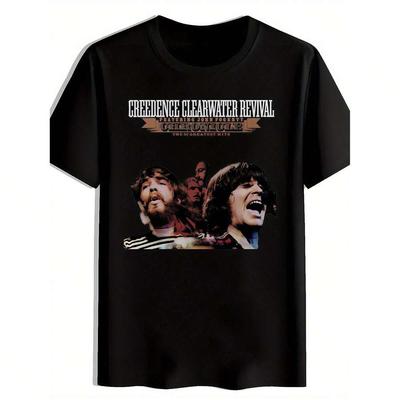 Men's Creedance Clearwater Revival Vintage Band Graphic T-Shirt - Black Short Sleeve Round Neck