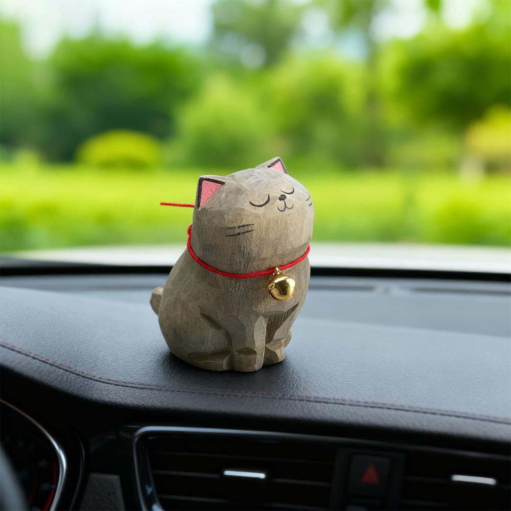 Cute Cat Animals Figurine Decorative Wooden  Ornament Kitten Statue Calico Coffee Home Bedroom Office Desk Decoration Gift Car