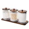 Round Cosmetic Organizers With Natural Wooden Top Transparent Bathroom Storage Container with Wooden Tray